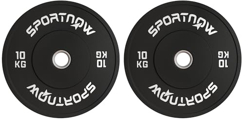 SPORTNOW Set 2 Dischi Pesi 2x10 kg in Gomma, Dischi per Palestra e Casa con Foro da 5 cm per Manubri e Bilancieri, Nero