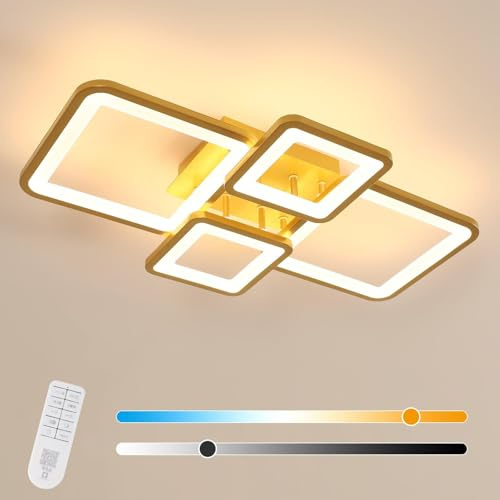 Comely LED Deckenleuchte Dimmbar 54W Deckenlampe Schlafzimmer Gold 62CM | Mit Fernbedienung, 3000K-6500K, Modern Design Deckenbeleuchtung für Schlafzimmer Wohnzimmer Küche