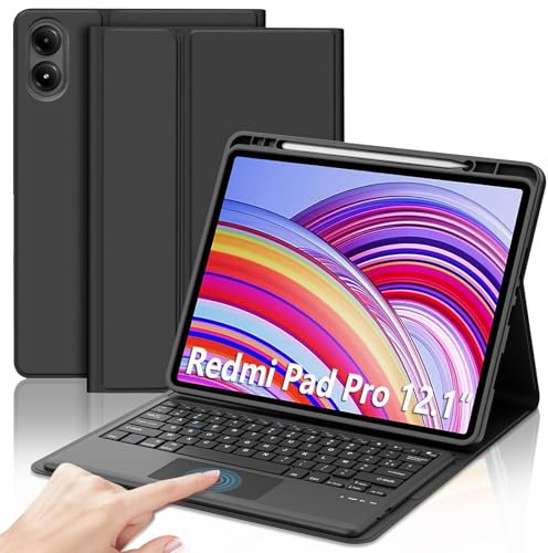 JADEMALL Coque Clavier avec Trackpad pour Redmi Pad Pro 12.1 Pouces 2024, AZERTY Français Clavier Bluetooth Magnétique Détachable avec Touchpad pour Tablette Xiaomi Redmi Pad Pro 12.1 2024, Noir