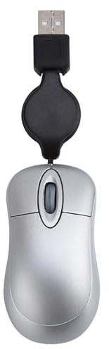 Happyyami Mini Souris USB Télescopique 1000 Dpi en Plastique, Argenté | 3 Touches, Molette à Défilement 3 Voies, Format Portable, Usage Bureau et Maison sur Notebook