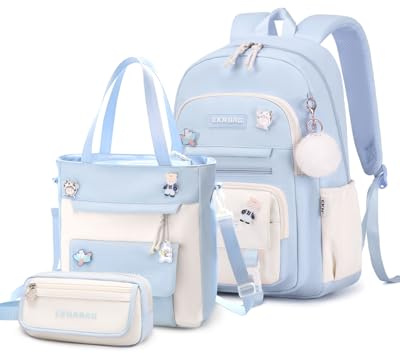 Tanou Mochilas Escolares Niña, Juego de Mochila Colegio Adolescente Chica con Bandolera y Estuche para Lápices, Mochila Informal para Niñas Adolescentes, Azul