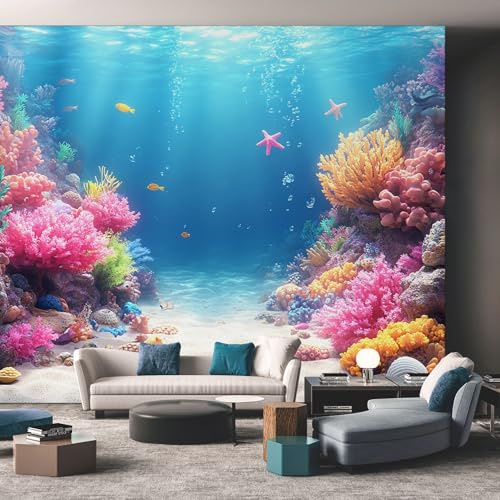 Underwater World Wallpaper, Ocean Coral Aquarium Wallpaper for Living Room, Bedroom, Non-Woven Decor Wall Paper, Photo Mural Dining Room, Hallway, Lounge, 250 x 175 cm aoDQE4