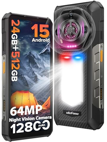 Ulefone Armor 30 24GB + 512GB Outdoor Handy Android 15, 12800mAh Outdoor Smartphone Ohne vertrag, 1236 Lumen LED 64MP Nachtsicht IR 6.95 FHD+ 66W Schnellladung 118 dB Lautsprecher 4G Baustellenhandy