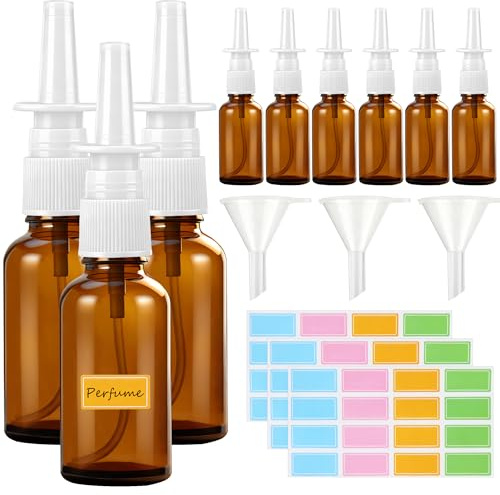 HO-SFSM 10 Pièce Vaporisateurs Nasaux Vides en Verre, 30ml Petit Spray Nasal Vides Empty Spray Bottle Réutilisable Pulvérisateur Nasal pour Parfum Huiles Essentielles Saline