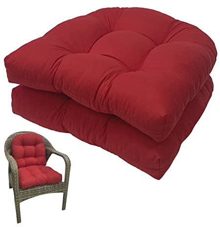 Waterproof Garden Chair Cushion U-Shape Set of 2 Indoor/Outdoor High-Back Seat Pads for Patio Deckchair Rocking Chair Red – Comfortable Furniture Cushioning