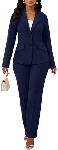 Kafiloe Women Suits 2 Piece Set Long Sleeve Blazer Pants Suit Dressy Pantsuits Business Casual Outfits Navy Blue L