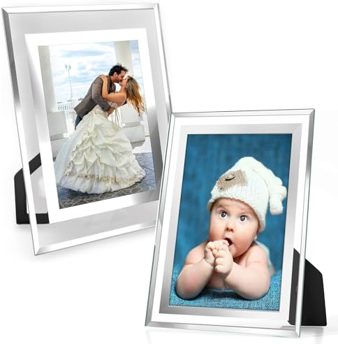 HSYTEK Lot de 2 cadres photo, 15 x 10 cm, en verre, argentés, pour format d'image 10 x 15 cm, portrait, pour chambre à coucher, bureau et salon, cadeau (transparents)