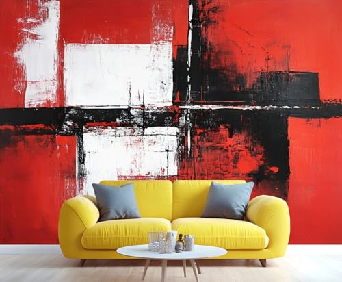 YXQAIED Graffiti Wallpaper, Black, White and Red Wallpaper for Living Room, Abstract Geometry Custom Wallpapers, Paint Splashes 3D Wall Murals for Bedroom, 390x260cm (Not Peel and Stick)