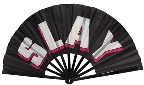 Large Folding Printed Hand Held Rave Fan for Festival Dance Clubbing Party Decor Parade Halloween Hand Fan (SLAY)