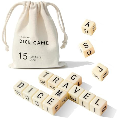 Crossword Dice Game Full Alphabet Word Game 15 Letter Dice Word Travel Set | Table Games for Family Night Camp Party, Gifts for Group Teens Adult Senior, Cafe Office Solo Play, Easy Quick and Fun