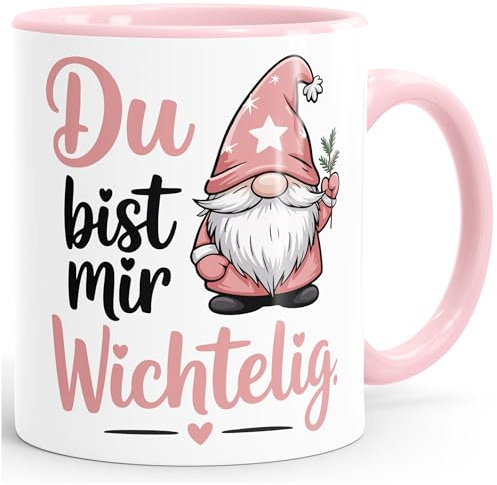 SpecialMe® Tasse Weihnachten Wichtel Zwerg Spruch Botschaft Geschenkidee Freunde Familie Lieblingskollegen Weiss-innen-rosa standard