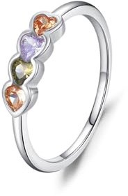 Stfery Eheringe Weißgold 18 Karat Echte Goldschmuck für Damen, Ring mit Bunte Steine in Herzschliff Au750 Gr.58 (18.5)