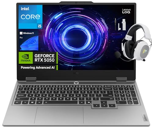 Lenovo LOQ - Computer portatile da gioco, display FHD 144 Hz da 15,6 pollici, Intel Core i5-13450HX, NVIDIA GeForce RTX 5050, 16 GB di RAM DDR5, SSD da 512 GB, Wi-Fi 6, retroilluminato, Windows 11 Pro