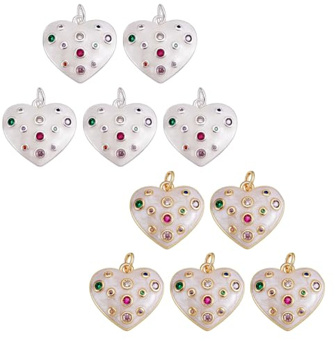 AHANDMAKER 10 Stück 2 Farben Messingherzanhänger Herzanhänger Mit Mikropavé Zirkonia Und Weißer Emaille Liebes Anhänger Zum Schmuckbasteln Für Halsketten Und Armbänder
