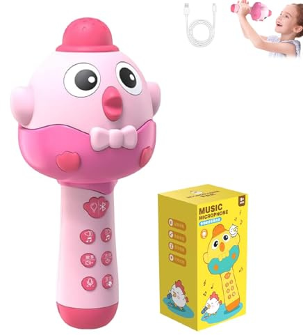 2-in-1 Bluetooth & Microfono Giocattolo per Bambini, 4 Voce Fun Changer, Mini Karaoke Machine, Altoparlante Bluetooth portatile con luci LED, per ragazze e ragazzi (Rosa)