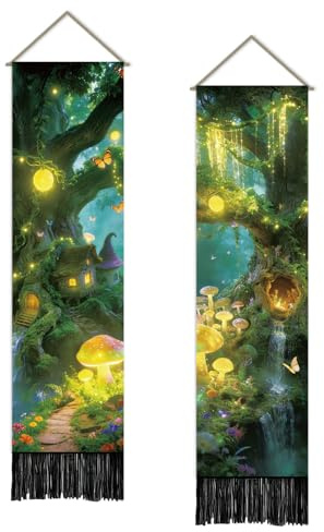 SUPERDANT 2 Stück Magischer Wald Wandteppich Apdidl Wald Langer Wandbehang 130 x 33 cm Farbige Märchen Polyester Wandteppiche Für Wohnzimmer Schlafzimmer Veranda Deko