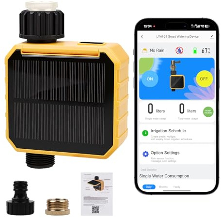 Nikou Ordinateur d'arrosage Wi-Fi, minuterie, irrigation de jardin, système solaire monocanal, mode automatique et manuel, avec application, retard de pluie pour balcon, pelouse, jardin