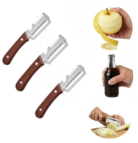 Gemüseschäler, 3-in-1 Sparschäler, Edelstahl Kartoffelschäler Mit Holzgriff, Julienne Schäler, Sparschäler Linkshänder, Multifunktionaler Peeler Für Obst, Gemüse, Fisch, Gurken, Flaschen (2)