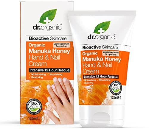 Dr Organic Manuka Honey Hand Cream, Moisturising, Dry Skin, Mens, Womens, Natural, Vegetarian, Cruelty-Free, Paraben & SLS-Free, Recycled & Recyclable, Organic, 125ml, Packaging may vary