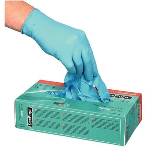 Honeywell 4580081-XL DexPure 800-81 Einweg-Nitrilhandschuhe, ungepudert, beidhändig, blau, 24 cm lang, zertifiziert für den Kontakt mit Lebensmitteln, Größe XL (Packung mit 100 Handschuhen/50 Paar)