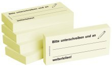 5X Bedruckte Haftnotizen - Text: Bitte unterschreiben und an, weiterleiten BIZSTIX 1301010111 5 x 100 Blatt 75 x 35 mm