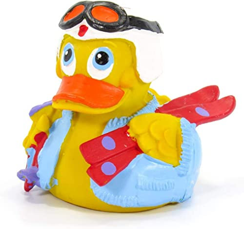 LANCO - Juguete de baño de pato de goma para esquiar, natural, orgánico, ecológico, marca Squeaker | Importado de Barcelona, España