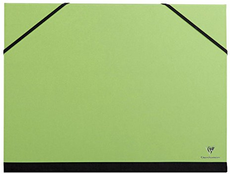 Clairefontaine - Ref 44804C - Konstmapp med elastiska remmar stängning - äppelgrön färg - Anpassningsbar velumkortyta, lämplig för dokument i storlek 24 x 32 cm