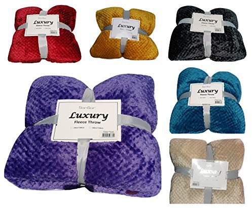 SANSAR Super Soft WAFFLE/HONEYCOMB Fleece Throw Blanket (Double/Kingsize/Cushion Cover) (Lilac Purple, Kingsize Throw (200 x 230cm))