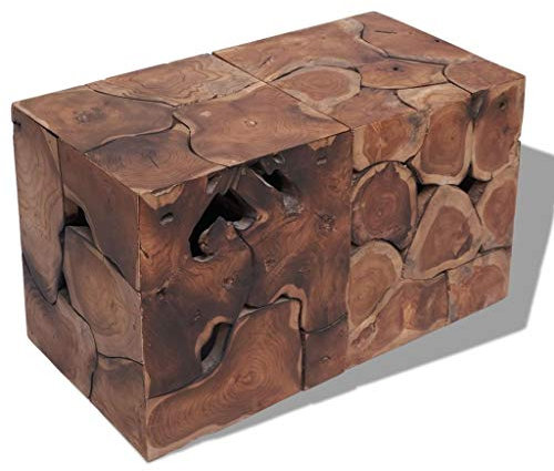 Festnight- Hocker Couchtisch Retro Stil | Kaffeetisch aus Teak-Massivholz | als Beistelltisch Fu?stütze 40 x 40 x 45 cm | inkl. 2 Hocker