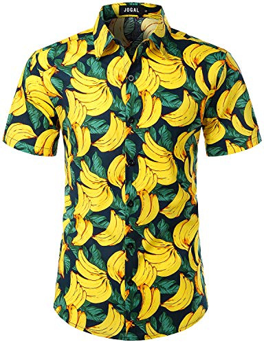 JOGAL Herren Funky Fruit Shirts Kurzarm Hawaiihemd Small Grün Gelb
