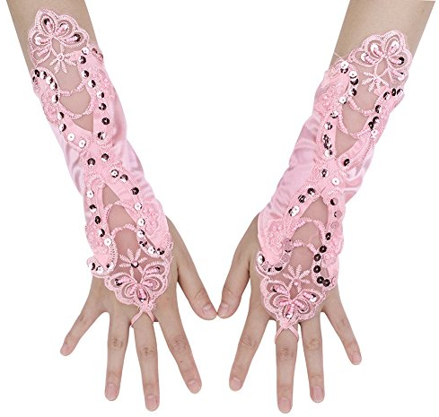 Brauthandschuhe Fingerlose Satinhandschuhe Sequins Blumen Hochzeithandschuhe Hochzeit Abend Party Armstulpen Lange Weiche Brautstulpen Damen Spitze Handschuhe Frauen Dress-up Accessoires