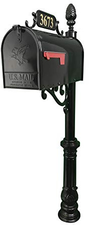 Addresses of Distinction Hampton Mailbox with Post Combo – Black Aluminum Decorative Mailbox – Includes Address Plaque, House Numbers, Pineapple Finial, & Hardware (Large)