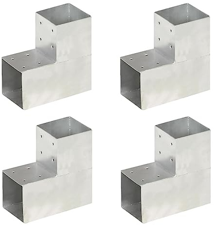 vidaXL 4x Pfostenverbinder L-Form 2 Hülsen Balkenschuh Holzverbinder Eckverbinder Pfostenecke Balken Verbinder Feuerverzinkt Verzinktes Metall 101x101mm