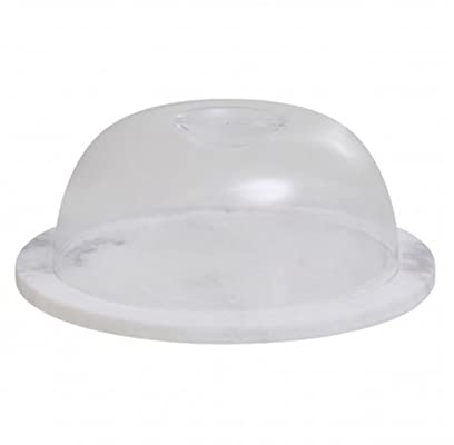 Round White Marble Cheese Board with Clear Plastic Dome 20x8 cm