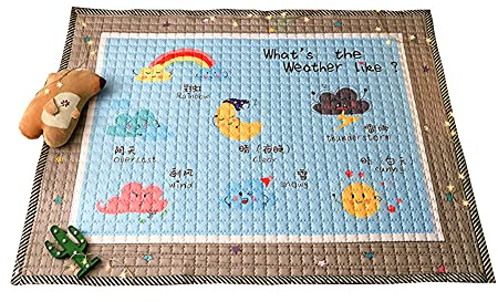 Kinder Baby Krabbeldecke Faltbare, Hiseng Baumwolle Groß Spielmatte Kinder Teppiche Rutschfeste Baby Bodenmatte Waschbare Krabbelmatte für Outdoor Spielteppich (Blaues Wetter,145x195cm)