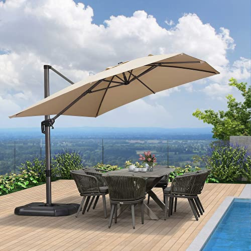 PURPLE LEAF 2.7 X 3.5 M Garden Cantilever Parasol, Large Rectangle Patio Umbrella with Crank Handle and Tilt for Balcony and Outdoor, Beige