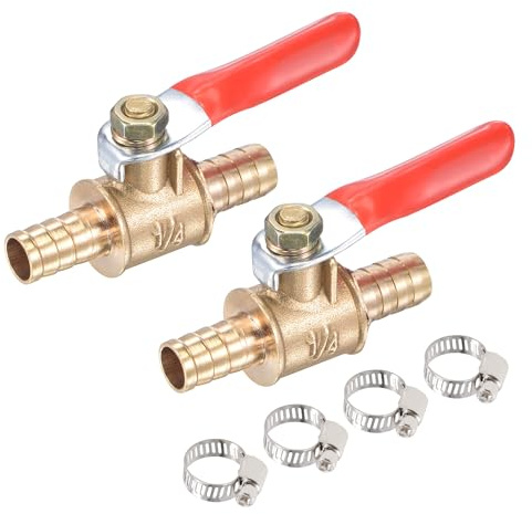 sourcing map 2Stk. Messing Luftkugelhahn Abschaltschalter rot Griff | 8mm Schlauchtülle auf 8mm Schlauchtülle, mit Klammer