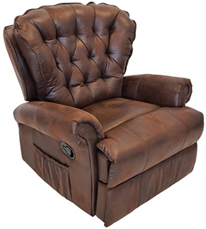ABC Home Relaxsessel im Chesterfield-Stil – Komfort-Sessel mit manueller Liegefunktion – Edle Vintage-Optik in Braun – Hochwertiges Mikrofaser-Gewebe – 85 cm Breit