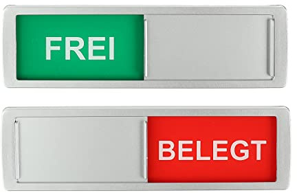 Schiebeschild Frei Belegt Arial Alu-Optik Türschild Büro 17,5x5cm | Premium Türschild für Büro & WC. Schnelle, bohrfreie Montage dank vollflächigem Klebeband. Klare Rot-Grün-Anzeige.