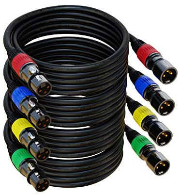 AuxLink XLR Cables, XLR Microphone Cable 1.5 ft 4 Pack, Gold-Plated 3-pin XLR Speaker Cable Male to Female Balanced Mic Cable Short (1.5Foot)