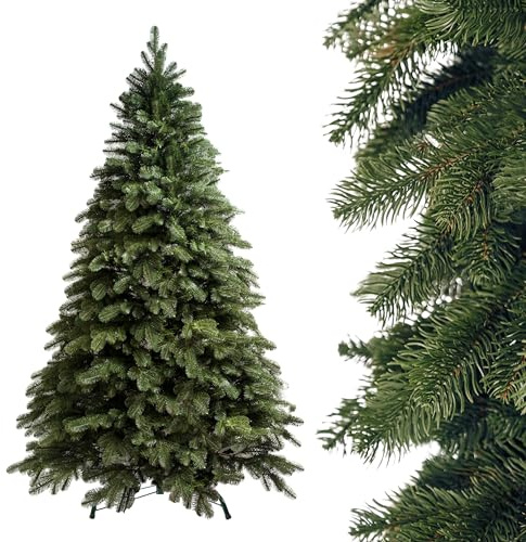 SMEREKA® Künstlicher Weihnachtsbaum 150 cm [Spritzguss 100% 3D-Zweigen mit 1540 Spitzen, dicht] Naturgetreuer, Made in EU - Nordmanntanne Tannenbaum Künstlich mit Metallständer - Christmas Tree