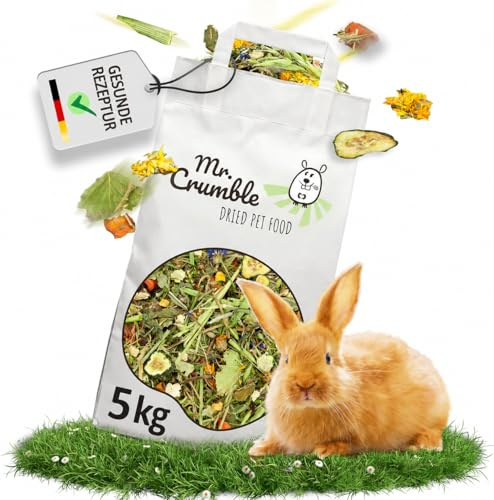 Mr. Crumble Mümmel-Mix Kaninchenfutter 5 kg – getreidefreies Kaninchen Hauptfutter für Zwergkaninchen – ohne Pellets, mit Kräutern, Gemüse, Blüten & Saaten – strukturreiches Trockenfutter