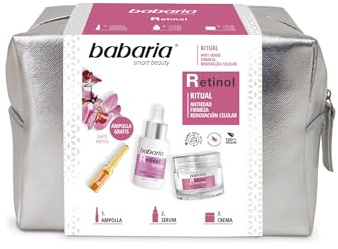 Babaria Ritual Retinol Kulturbeutel, Rutine mit Ampullen 2 ml, Serum 30 ml und Anti-Falten-Creme 50 ml, mit Retinol, Vitamin A und Hyaluronsäure, mit Anti-Falten- und Anti-Flecken-Wirkung