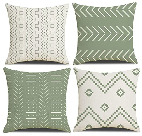 DWDC Cushion Covers 45 x 45 cm Farmhouse Cushioncase cover, Set of 4 Light Green Textured Patchwork Square PillowCase for Sofa Chair Bedroom Modern Decor Home Office Couch Car Garden