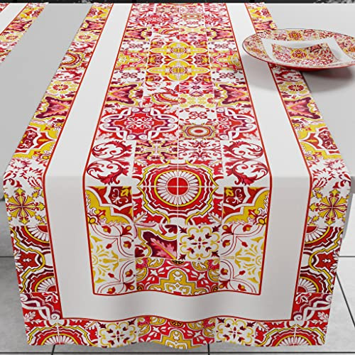 PETTI Artigiani Italiani - Accessori Tessili da Cucina, Runner da Tavolo Elegante 40x140 cm in Microfibra, Tovaglia Tavola in Stampa Digitale Vietri Rosso, 100% Made in Italy