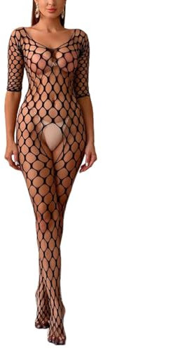 Bommi Fairy Lingerie sexy da donna biancheria intima a rete biancheria da notte lingerie a maniche lunghe babydoll abito da festa calze a rete collant taglia unica completo elasticizzato, Nero