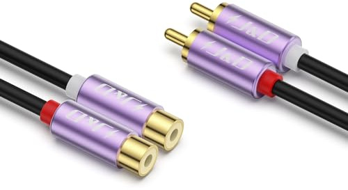 J&D Câble RCA, Plaqué or 2 RCA Mâle/Femelle Câble d'Extension Audio Stéréo, Coque en Alliage d'Aluminium Violet pour Table de Mixage Amplificateur Enceinte, 4.6 M