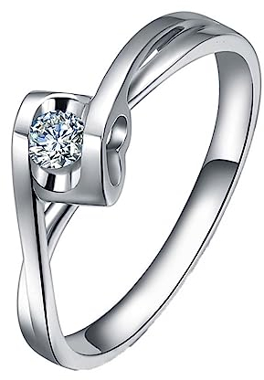 Vorsteckring Gold 750, Damenring Modern Solitär Labor Geschaffener Diamant 0.08ct Runde Form Weiß Trauringe Größe 60 (19.1) 18 Karat Weißgold