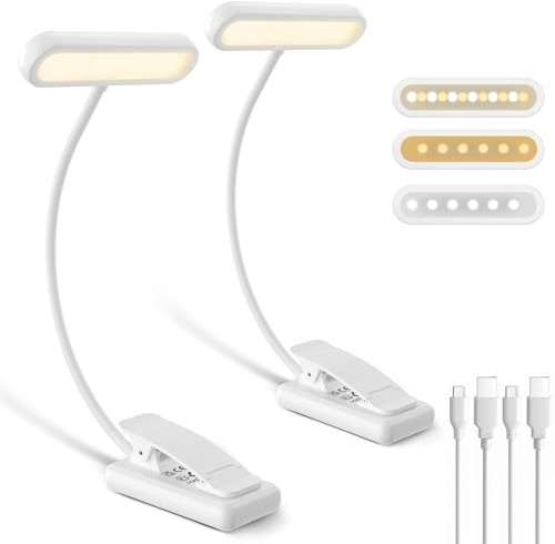 iFalarila 2er Pack Leselampe Buch Klemme, Breite Lichtabdeckung, USB C Wiederaufladbare Buchlampe mit 3 Farben & 10 Helligkeit dimmbar, flexibler Schwanenhals, klemmleuchte, Leselicht für Kinder