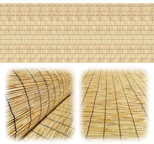 Sichtschutzzaun Natürliche Bambusmatte Wetterfest 60cm 90cm 100cm 120cm Hoch Schilfzaun Wasserdicht Bambus Sichtschutz Kundenspezifische Größe Für Hinterhof-Terrasse(Color:Primary black line)